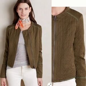 Hei Hei Anthropologie Olive Green Quilted Moto Jacket Full Zip Large